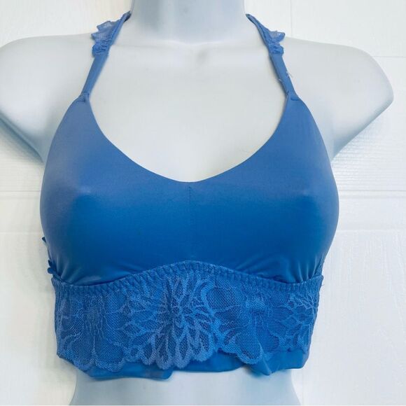 Victoria's Secret Pink Lace Bralette Bra Racerback Unlined Size‎ Small Blue NEW - Picture 1 of 10